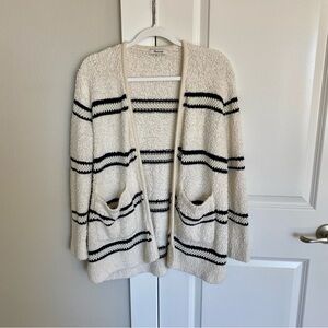 Madewell Textural Striped Boucle Pocket Cozycore Open Front Oversize Cardigan
